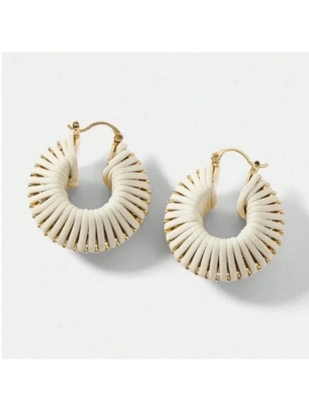 New! 18K Gold Plated Textured Spiral Leather Hoop Earrings (1013) NWOT